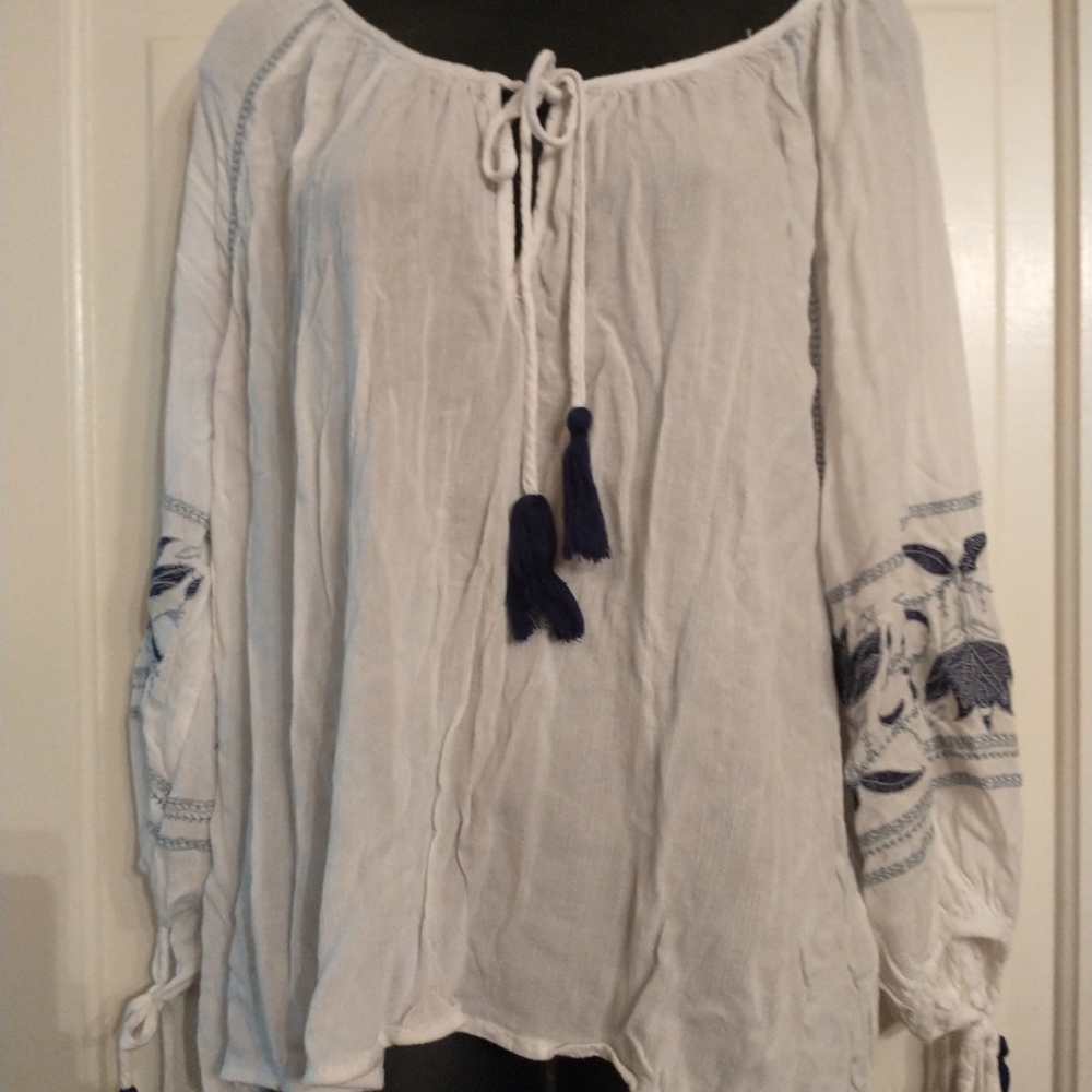Boho Style Embroidered Crepe Blouse